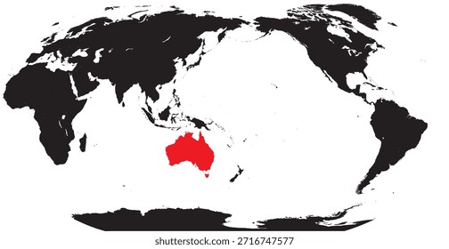 Australia destacada en un mapa del mundo centrado en el Pacífico con Vector sólido editable