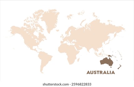 Australia highlighted on world map-03, Map of Australia, highlighted on the world map, Australia on the world map, Satellite view, Australia location on the globe.
