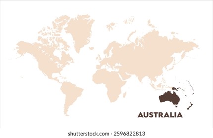 Australia highlighted on world map-12, Map of Australia, highlighted on the world map, Australia on the world map, Satellite view, Australia location on the globe.