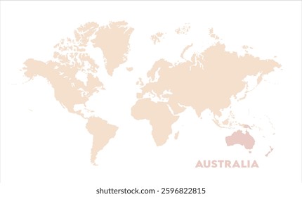 Australia highlighted on world map-13, Map of Australia, highlighted on the world map, Australia on the world map, Satellite view, Australia location on the globe.