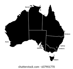 Australia highly detailed dark vector map on the white background isolated