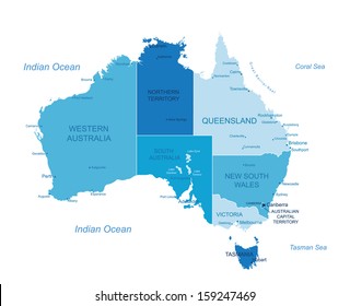 Australia - highly detailed map.All elements are separated in editable layers clearly labeled. Vector 