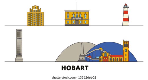 Australia, Hobart flat landmarks vector illustration. Australia, Hobart line city with famous travel sights, skyline, design. 