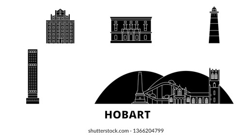 Australia, Hobart flat travel skyline set. Australia, Hobart black city vector illustration, symbol, travel sights, landmarks.
