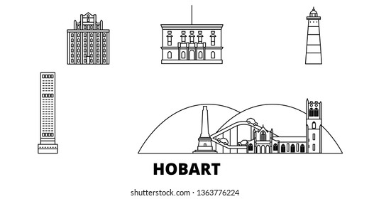 Australia, Hobart line travel skyline set. Australia, Hobart outline city vector illustration, symbol, travel sights, landmarks.