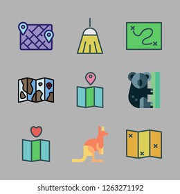 australia icon set. vector set about koala, map, kangaroo and broom icons set.