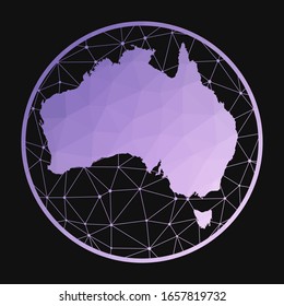 Australia icon. Vector polygonal map of the country. Australia icon in geometric style. The country map with purple low poly gradient on dark background.