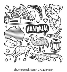 Australia Icons Hand Drawn Doodle Coloring Vector