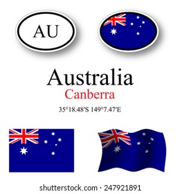 australia icons set against white background, abstract vector art illustration, image contains transparency