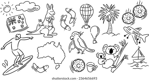 Australia icons set. Australian traditional symbols and objects.Vector.