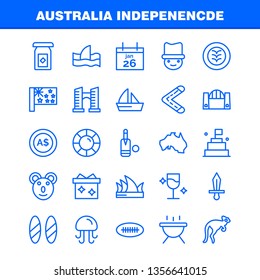 Australia Independence Line Icon Pack For Designers And Developers. Icons Of Animal, Jellyfish, Sea, Seafood, Head Safety, Insurance, Protection, Vector