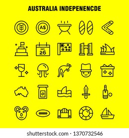 Australia Independence Line Icon Pack For Designers And Developers. Icons Of Animal, Jellyfish, Sea, Seafood, Head Safety, Insurance, Protection, Vector