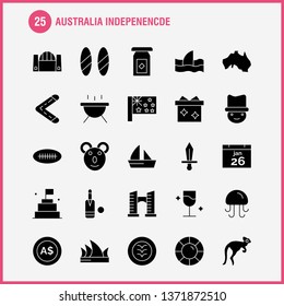 Australia Independence Solid Glyph Icon Pack For Designers And Developers. Icons Of Animal, Jellyfish, Sea, Seafood, Head Safety, Insurance, Protection, Vector