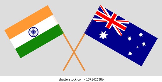 Australia and India. The Australian and Indian flags. Official colors. Correct proportion. Vector illustration
