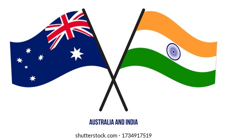 Australia and India Flags Crossed And Waving Flat Style. Official Proportion. Correct Colors.
