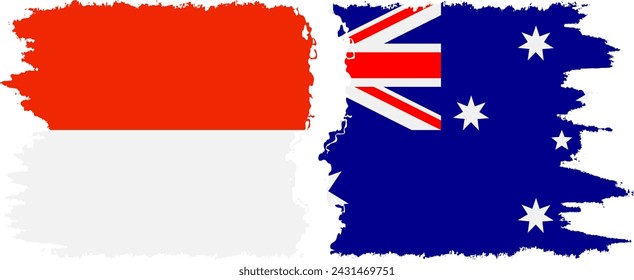 Australia and Indonesia grunge flags connection, vector