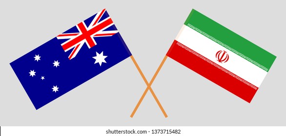 Australia and Iran. The Australian and Iranian flags. Official colors. Correct proportion. Vector illustration
