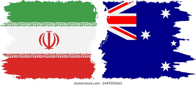 Australia and Iran grunge flags connection, vector