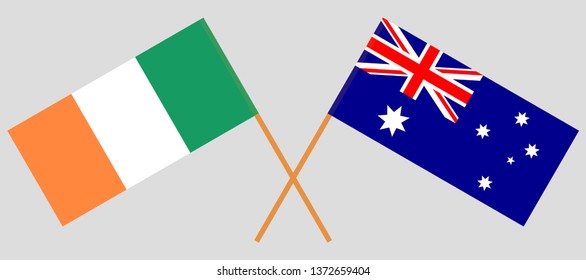 Australia and Ireland. The Australian and Irish flags. Official colors. Correct proportion. Vector illustration
