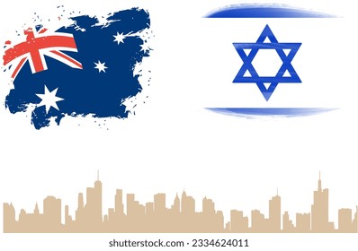 Australia and Israel  Vector Flag with the background of Buildings. Vector Illustration