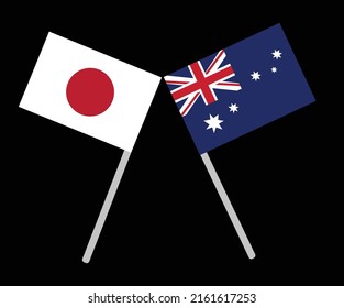 Australien und Japan fliegen zusammen. einzeln auf schwarzem Hintergrund. Vektordesign. EPS10.  