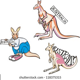 Australia - kangaroos. Set of color vector illustrations.