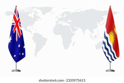 Australia and Kiribati flags for official meeting against background of world map.