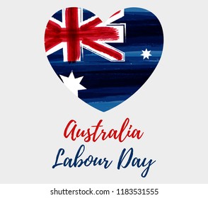 Australia Labour Day Holiday. Abstract Watercolor Grunge Brushed Australia Flag In Heart Shape.