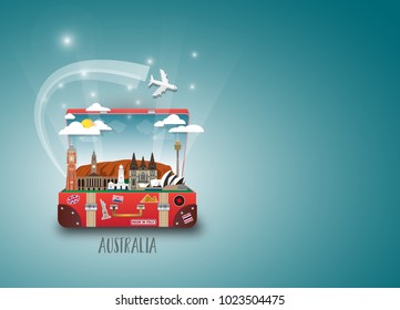 Australia Landmark Global Travel And Journey paper background. Vector Design Template.used for your advertisement, book, banner, template, travel business or presentation.