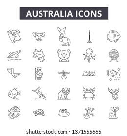 Australia line icons, signs set, vector. Australia outline concept, illustration: australia,map,isolated,travel,sydney,australian,country