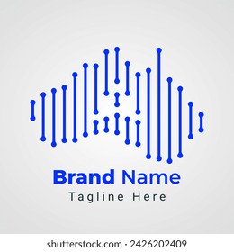 Logotipo de la tecnología de la línea de Australia, combinación de líneas de tecnología dispuestas para formar un mapa de Australia