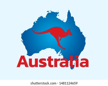 Australia logo design. kangaroo on australia map background. vector image in blue and red colors