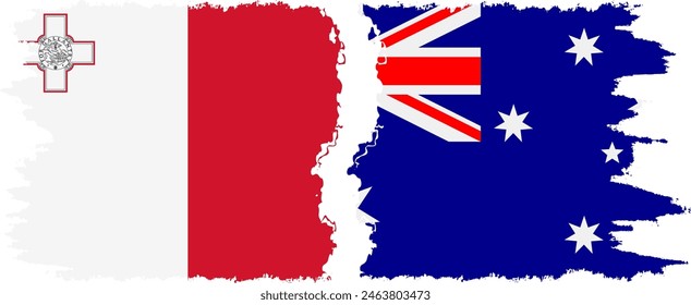 Australia and Malta grunge flags connection, vector