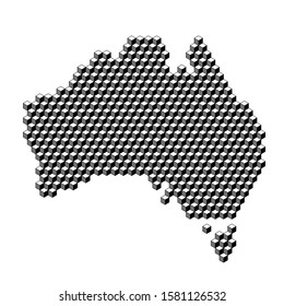 Australia map from 3D black cubes isometric abstract concept, square pattern, angular geometric shape. Vector illustration.