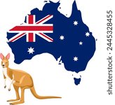 Australia map, abstract map of Australia in the form of a flag with a kangaroo isolated on a white background. Vector, cartoon illustration. Vector.