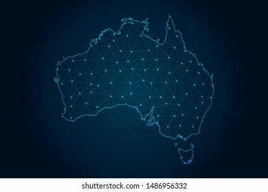 Australia Map With Abstract Mash Line And Point Scales On Dark Background . Design Polygon Sphere .  Wire Frame 3D Mesh Polygonal Network Line . Vector Illustration Eps 10.