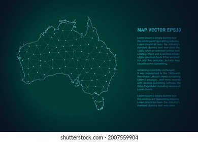 Australia Map. Abstract Mash Line And Point Scales On Dark Background . 3D Mesh Polygonal Network Line, Design Sphere, Dot And Structure. Vector Illustration Eps 10.