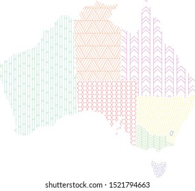 Australia. Map of administrative division. Regions are indicated by different patterns and colors.
