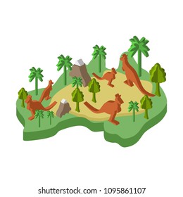 Australia map animal Isometric style. flora and fauna. Vector illustration

