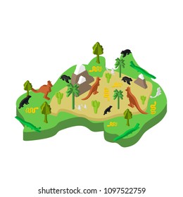 Australia map animal Isometric style. flora and fauna. Vector illustration

