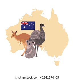 mapa de australia y animales con bandera