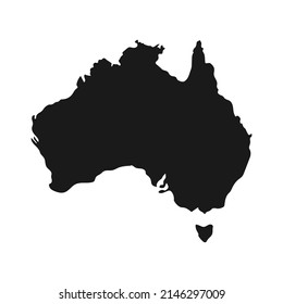 Australia map with black color isolated on white background. Vector illustration simplified world map. Generalized image of the continent Australia.