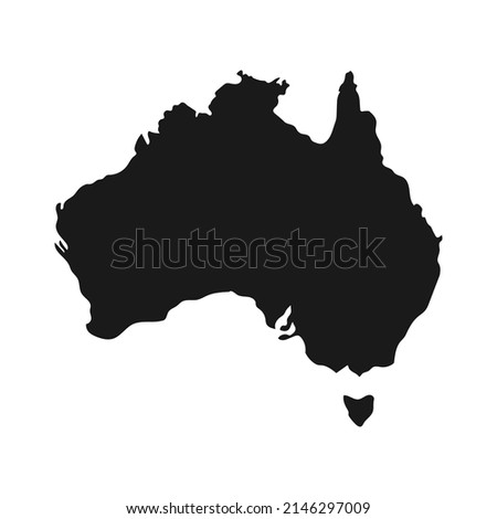 Australia map with black color isolated on white background. Vector illustration simplified world map. Generalized image of the continent Australia.
