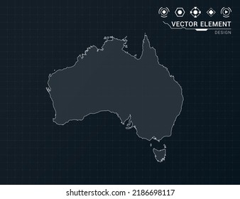 Australische Karte des schwarzen digitalen Frame HUD, GUI, UI-Interface-Technologie Radar Vektor.