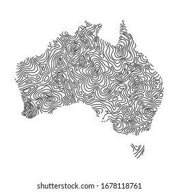 Australia map from black isolines or level line geographic topographic map grid. Vector illustration.