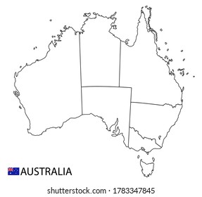 Mapa de Australia, regiones esquemáticas detalladas en blanco y negro del país. Ilustración del vector