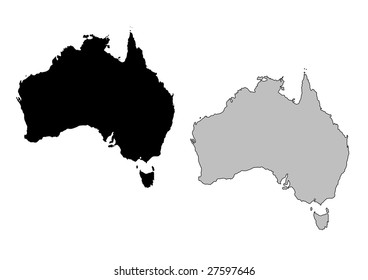 Australia map. Black and white. Mercator projection.