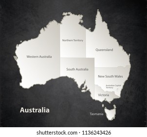 Australia map Black White separate region individual names blackboard vector