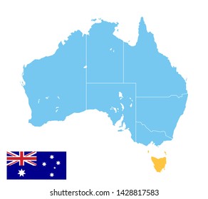 australia map in blue color, tasmania in orange color, vector illutration