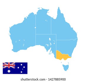 australia map in blue color, victoria state in orange color 